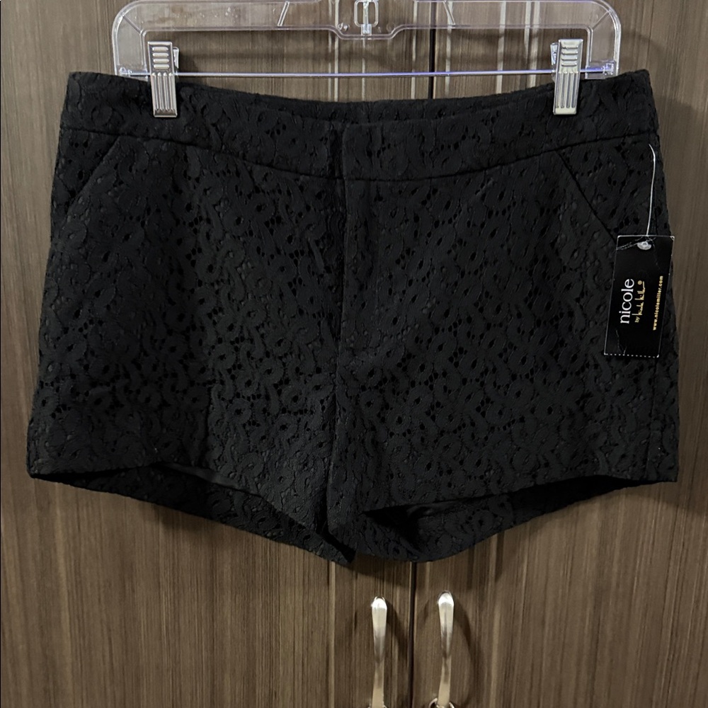 Nicole Miller Elegant Black Lace High Waist Shorts